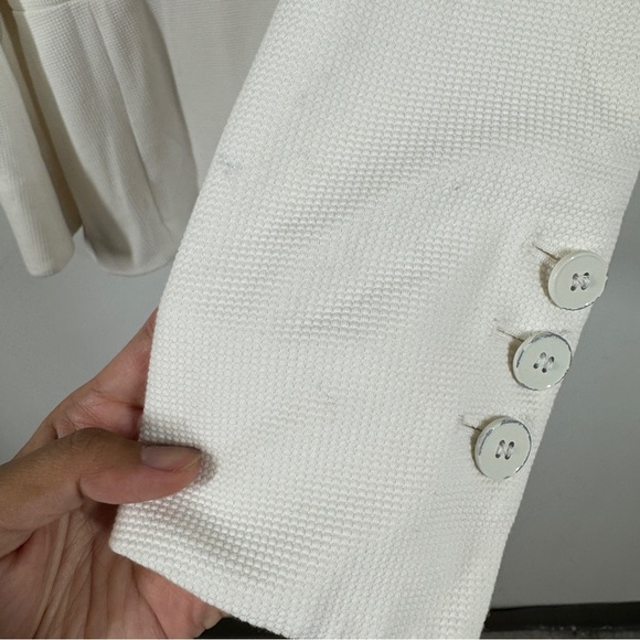 Marc Cain White Textured Knit Minimalist Single Button Tailored Blazer Jacket - Picture 4 of 13